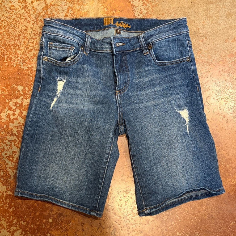 Kut from the Kloth Distressed Medium Blue Denim Jean Shorts